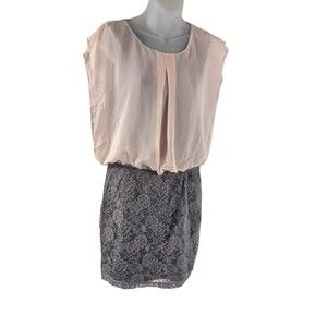 Speechless Mini Sleeveless Dress Blouson Top Sz M Skirt  Pink Chiffon Gray Lace